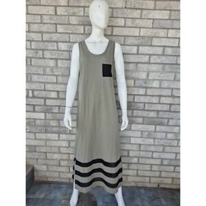 NWT Lisa Todd Green Maxi Dress Womens L Sleeveless Pocket Mesh Hem Minimalist